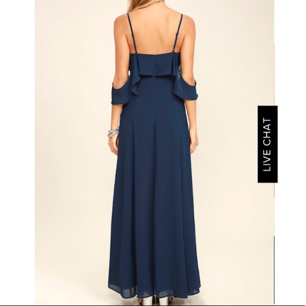 Lulu’s Navy Ruffle Cold Shoulder Maxi Dress - Picture 6 of 7